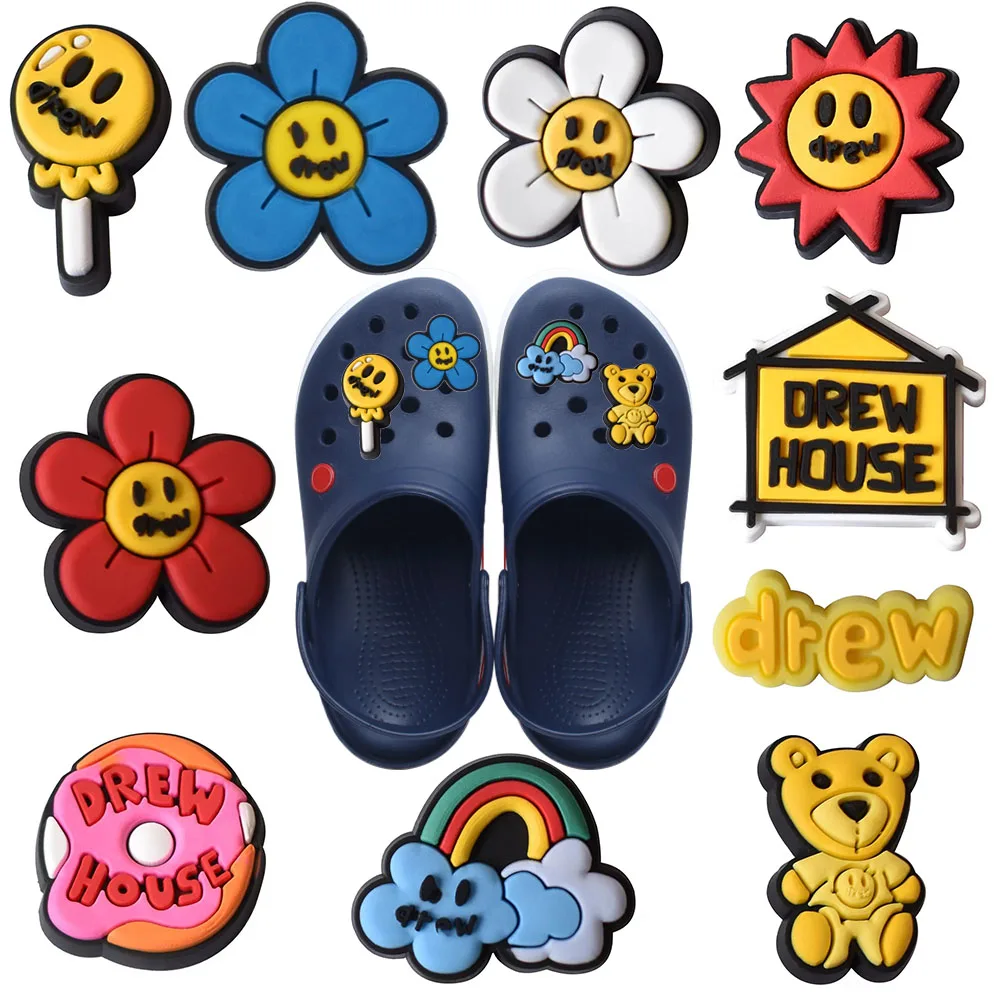 

Cartoon flower Rainbow Cookie Alligator Shoes Charm clogs decorated for Alligator Jibz accessories Wholesale for boys and girls