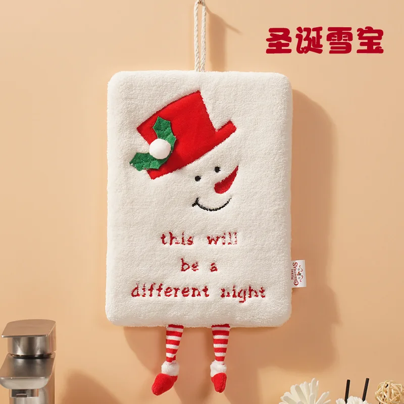 New Christmas Hand Towel Can Be Hung with Thick Coral Fleece Towel Kitchen Absorbent Quick Drying Cloth, Cartoon Hand Towel 6