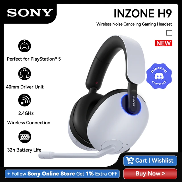 Sony Inzone H9 Wh-g900 Wireless Gaming Headset 40mm Drivers