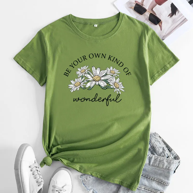 

Fashion Trend Daisy Flower Pattern Crew Neck Ladies T shirt Women's cotton t-shirt short sleeve O-Neck Plus Size 5XL Tee shirt