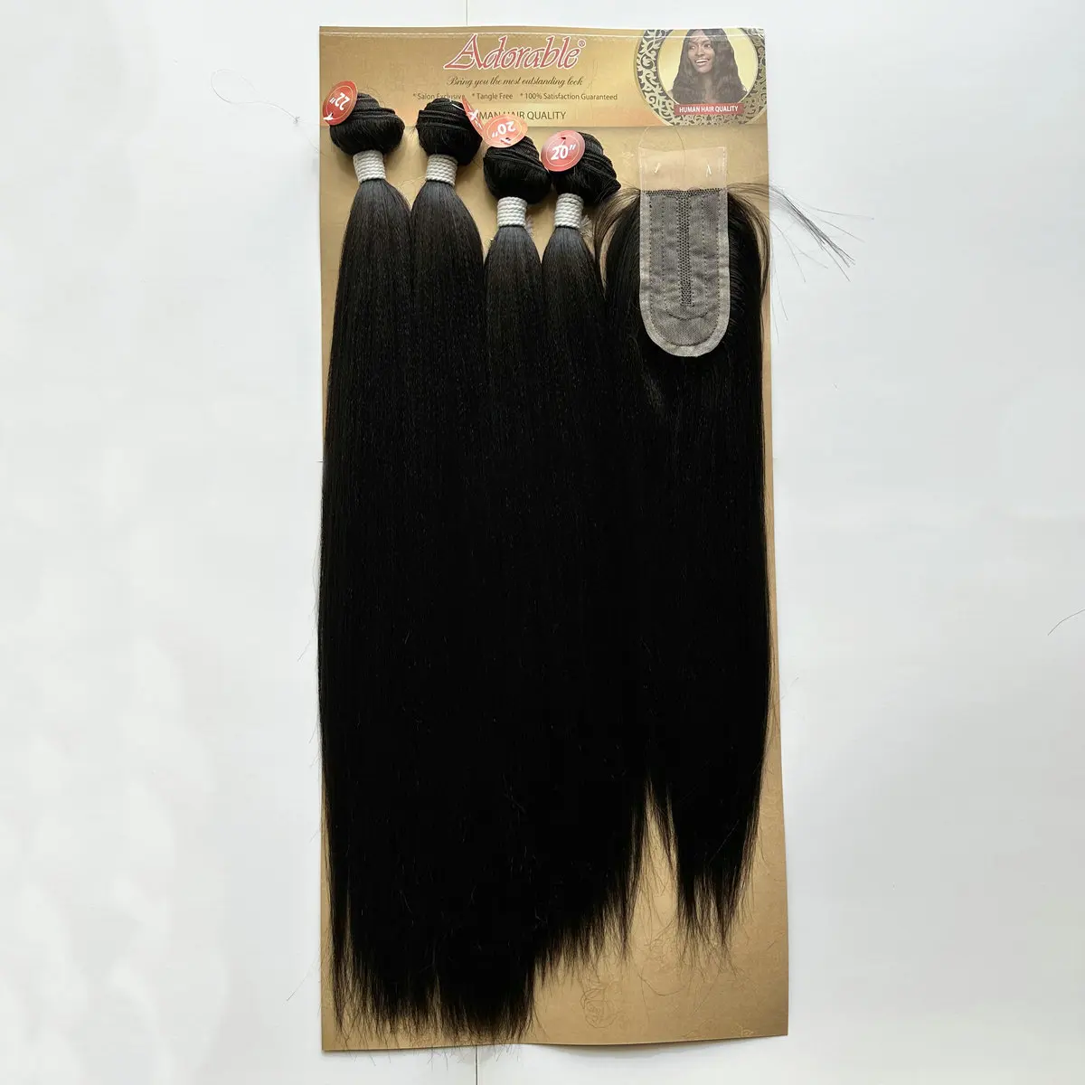 New Silk Yaki Straight One Pack Solution,Packet Synthetic Hair Bundles With 2x4 T Part Hand Made Lace Closure GOLD YAKI 4PCS