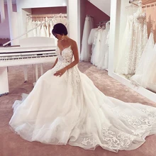 

Beautiful A Line Spaghetti Strap Weddding Dress Appliques Backless Sweetheart Neck Women Formal Bride Gowns Custom Made