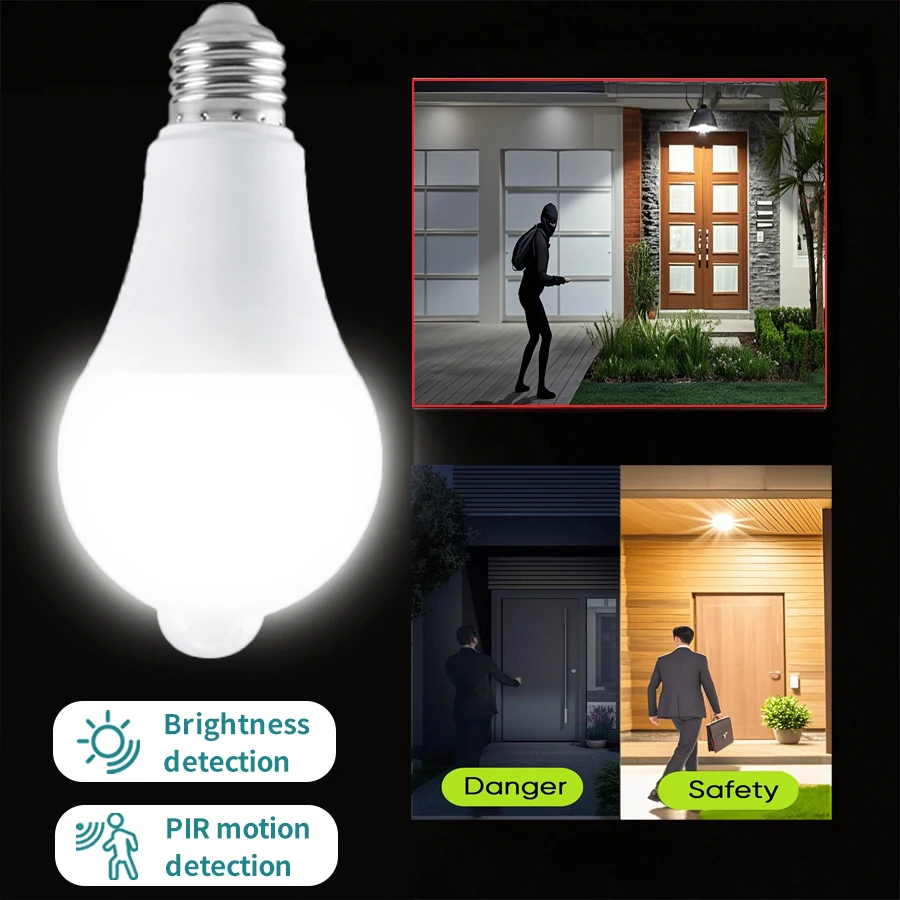 모션 센서 LED 전구 E27 B22 PIR 모션 활성화 황혼 새벽 차고 정문 베란다에 대 한 실내 야외 LED 전구
