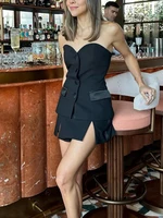 HH 2024 Women Summer Soild Shorts Skirts Set Casual Tube Top With Front Button Tube Corset+Slim Slit Shorts Office Lady Suit - Image 6