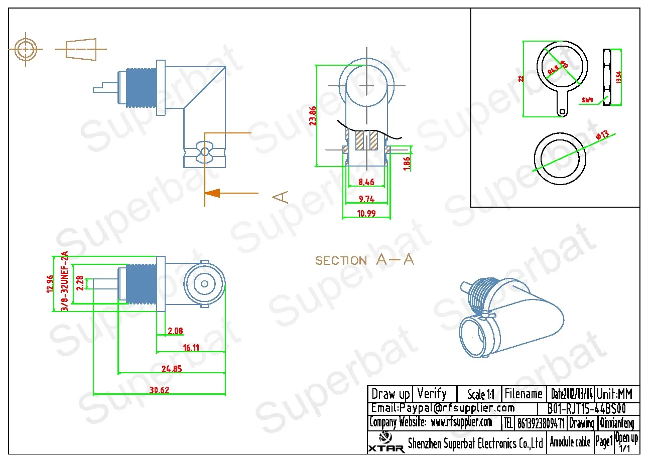 Superbat 10pcs BNC Panel Mount Female Bulkhead Right Angle with Solder Cup Connector for Electronic Components