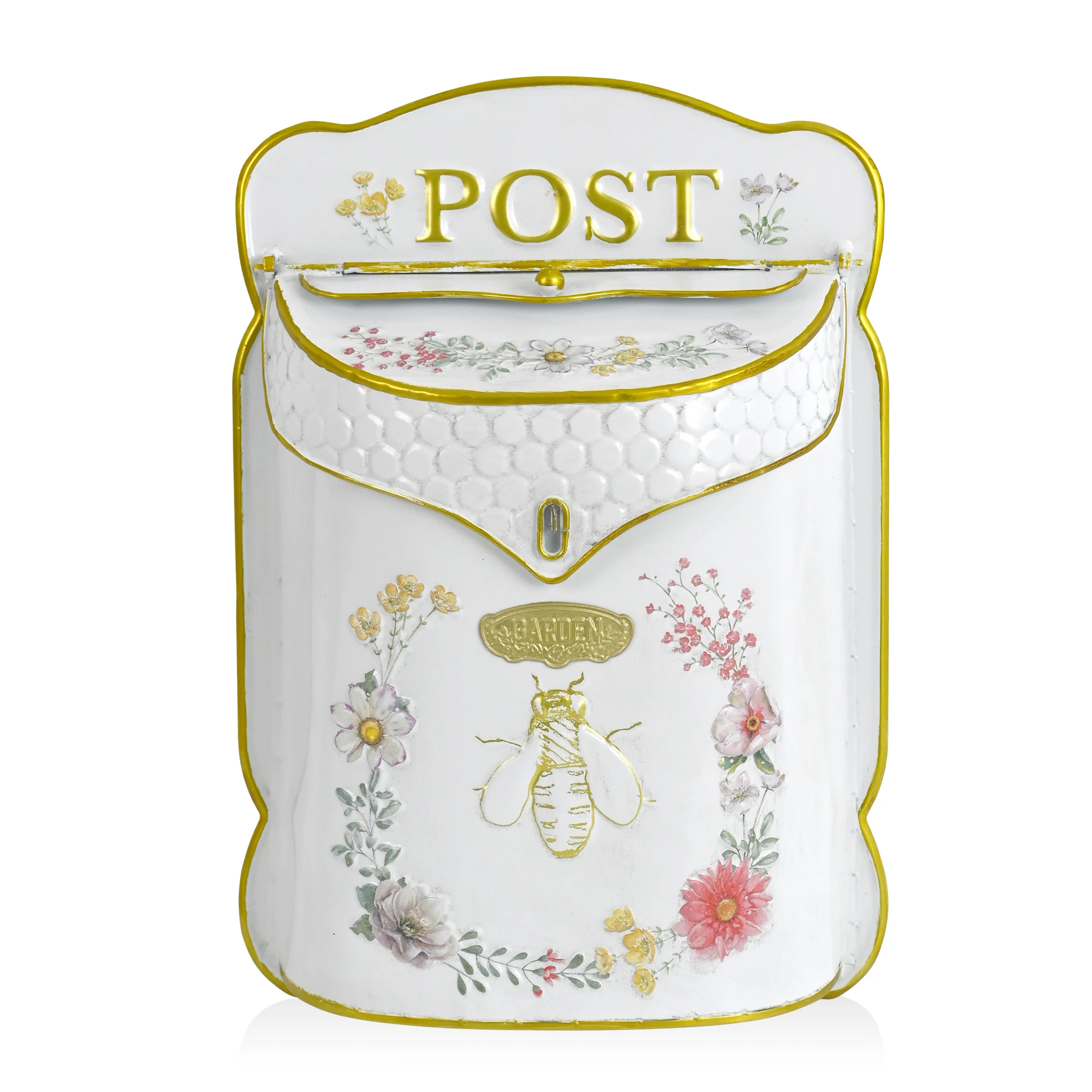 Outdoor Vintage style Mailbox, Bee Pattern Rectangle Wall Post Box, Home Decoration Metal Garden Mailbox