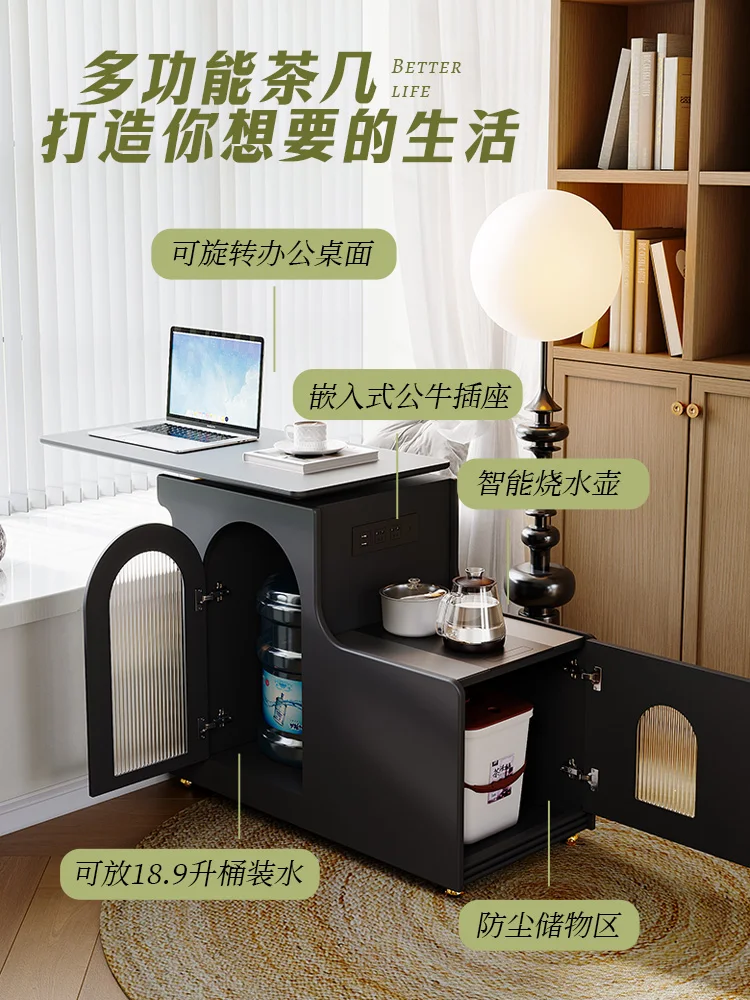 

French Mobile Living Room Tea Table Sofa with Smart Kettle Side Cabinet Modern Minimalist Tea Table