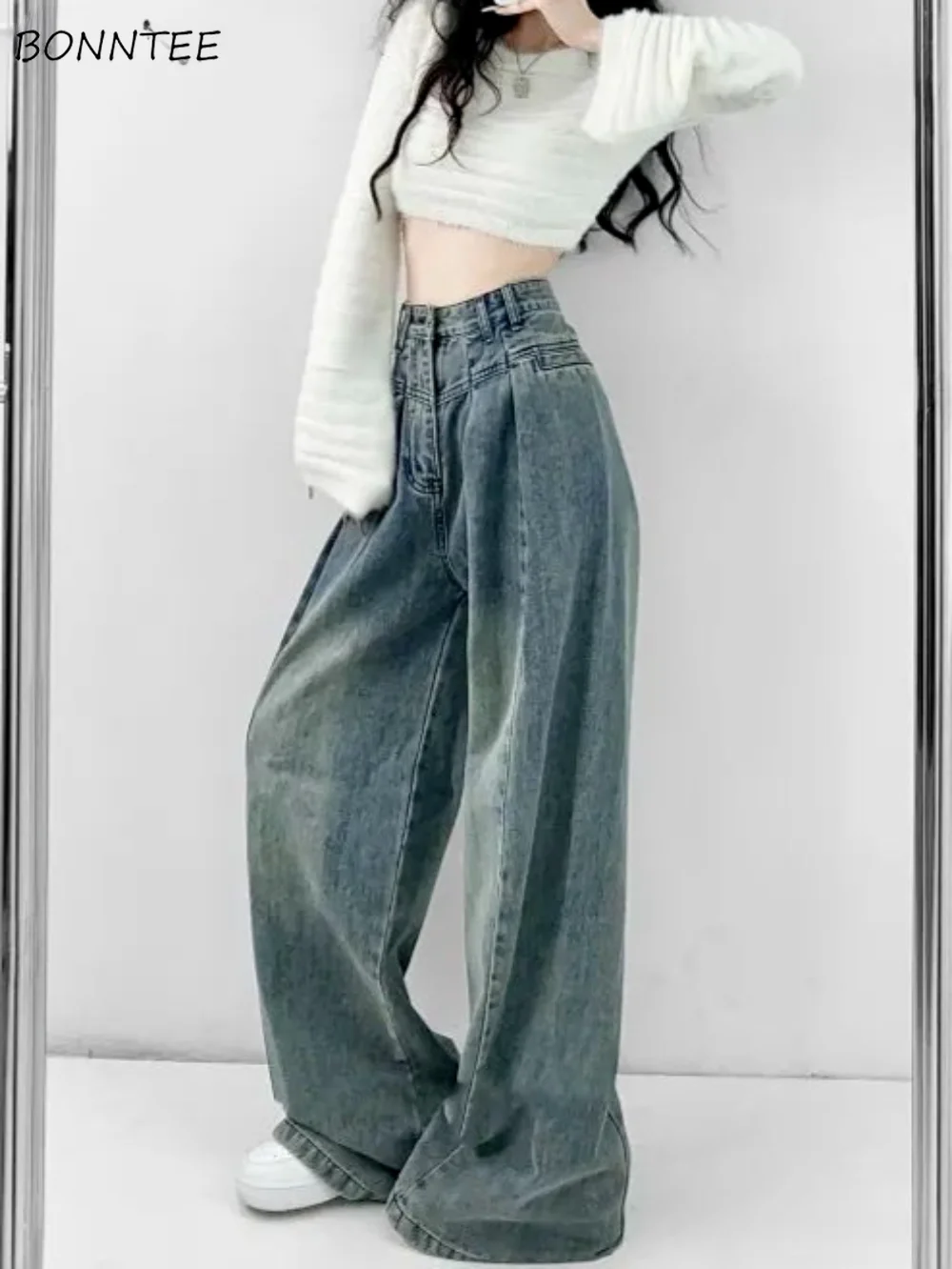 S-4XL Wide Leg Jeans Women Retro Chic Loose Simple All-match Spring Summer Teens Trousers High Waist Stylish Korean Boyfriend