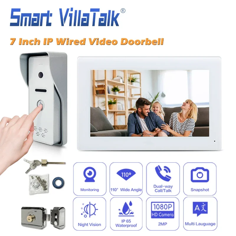 

Global Best-Seller doorbell video intercom with 7 inch touch monitor and 4 press button 1080p 2mp entry camera remote control