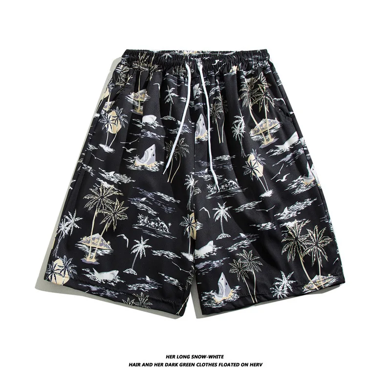 Ice Silk Thin Printed Beach Shorts For Men Summer Loose Straight Style Fashion Brand Leisure Travel Home 5/4 Quick Drying Shorts