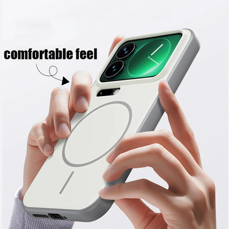 Solid Color Matte Skin Feel Shockproof Phone Case with MagSafe-Compatible Wireless Charging