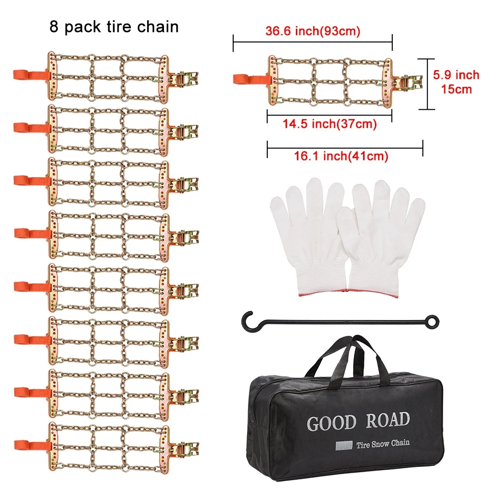 Anti-Skid Car Wheel Tire Chains 8PCS/Set Heavy Duty Metal Steel for Emergency Snow ICE Mud Sand Ground Tyre Chains for SUV Van