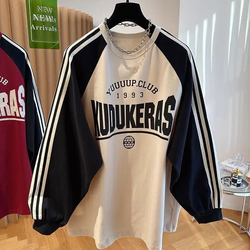 Women's Clothing Trendy Vintage Letter Print Streetwear Oversized Sweatshirts Y2K Female Casual O Neck Long Sleeve Pullover Tops