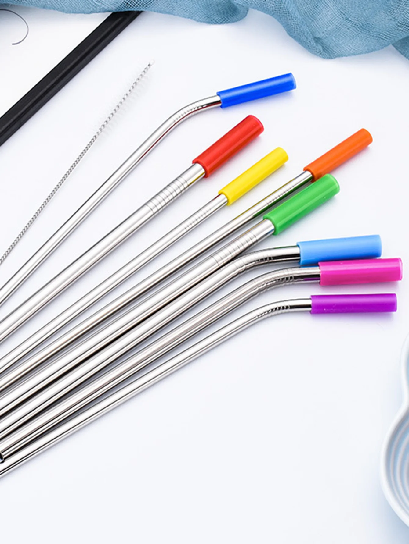 Cocktail Stirrers 4-piece stainless steel straw with cover reusable eco-friendly straw with cleaning brush bag Travel Bar cocktail
