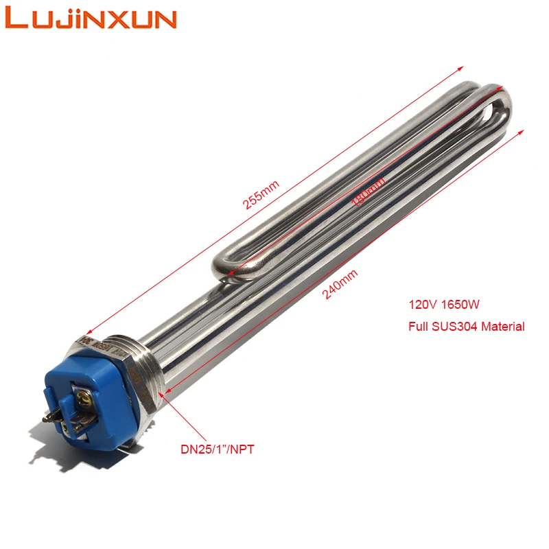 Description Picture 3 of itemLUJINXUN 1 Inch NPT Thread Submersible Water Heater Element 12V/120V Immersion Solar Heater 304 Stainless Steel Tube 1pc