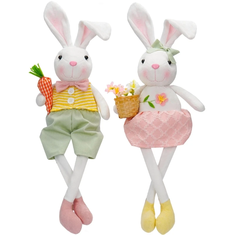 

Easter Rabbit Plush Toy Holding a Carrot/Flower Embroidered Details Gift or Ornament Dropship