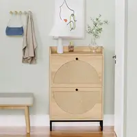 Kfo Shoe Cabinet With 2 Handmade Natural Rattan Flip Drawers, Entryway Shoe Rack Storage Organizer For Sneakers, Leather Shoes, 2