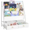 4-Tier Toddler Bookshelf with 2 Fabric Drawers, Metal Kids Bookshelf and Toy Storage,for Kids Room,Living Room,Study Room, White 5