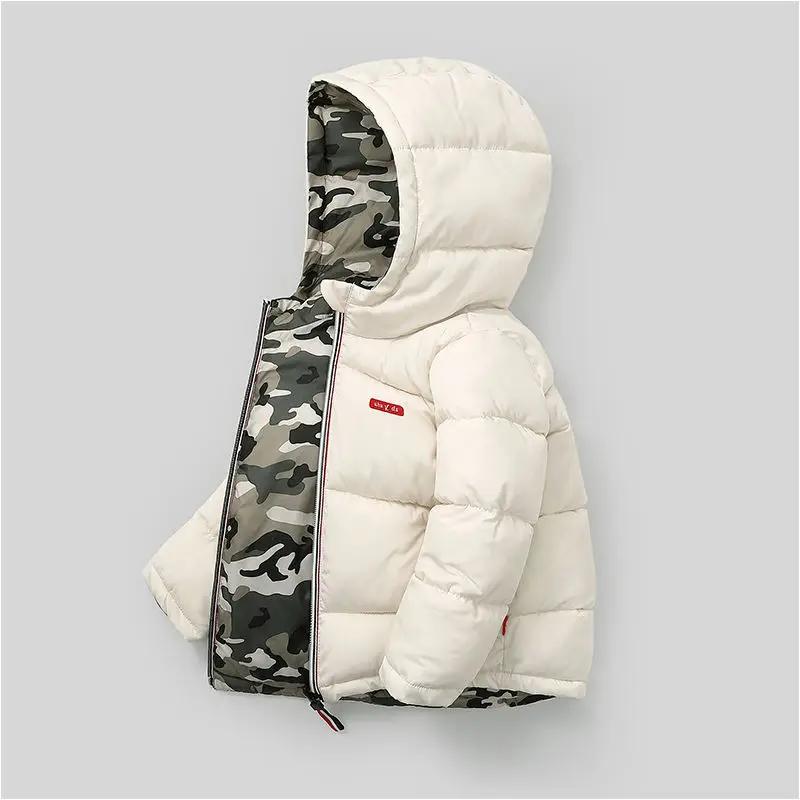 New Winter Boys Jackets Thicken Keep Warm Double-Sided Wear Hooded Kids Coat For 3-10 Years Children Outerwear