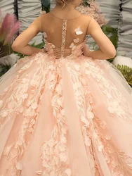 Ball Gown Sweep Train Flower Girl Dress First Communion Cute Satin with Appliques Mini Bridal Fit 3-16 Years