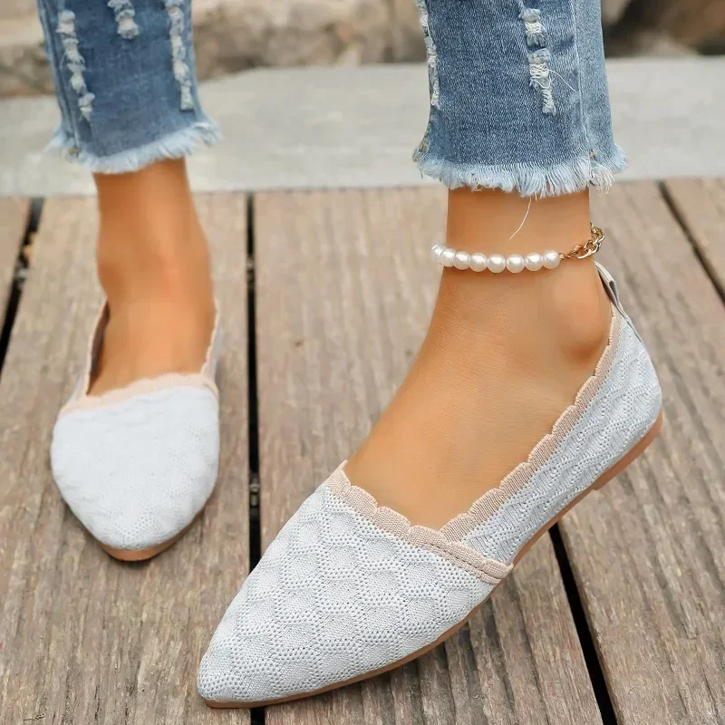 

Женская однотонная трикотажная обувь на мягкой подошве с острым носком