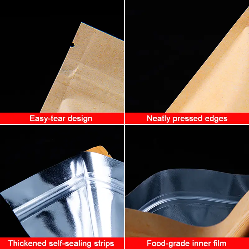 100pcs Zip lock Packing Bags Kraft Paper Stand up Pouch with Window Zipper Packaging Bags for Small Business - Image 2