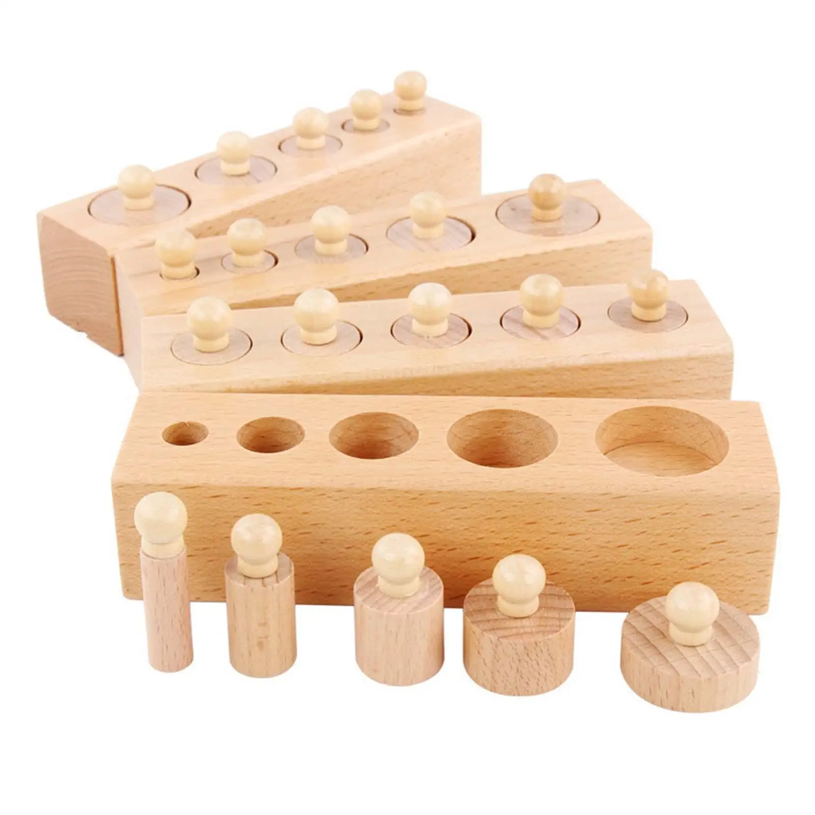 4Pcs Wooden Cylinders Ladder Blocks Early Development Coordination Montessori Knobbed Cylinders for Home School Childern Baby