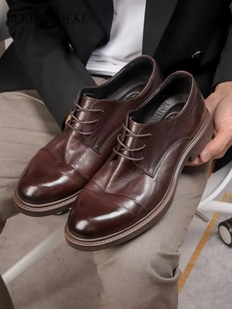 Horsehide Genuine Leather Mens Dress Shoes Business Formal Derby Shoes ... - Tuxedo Shoes With Horsehide Leather For Sophistication