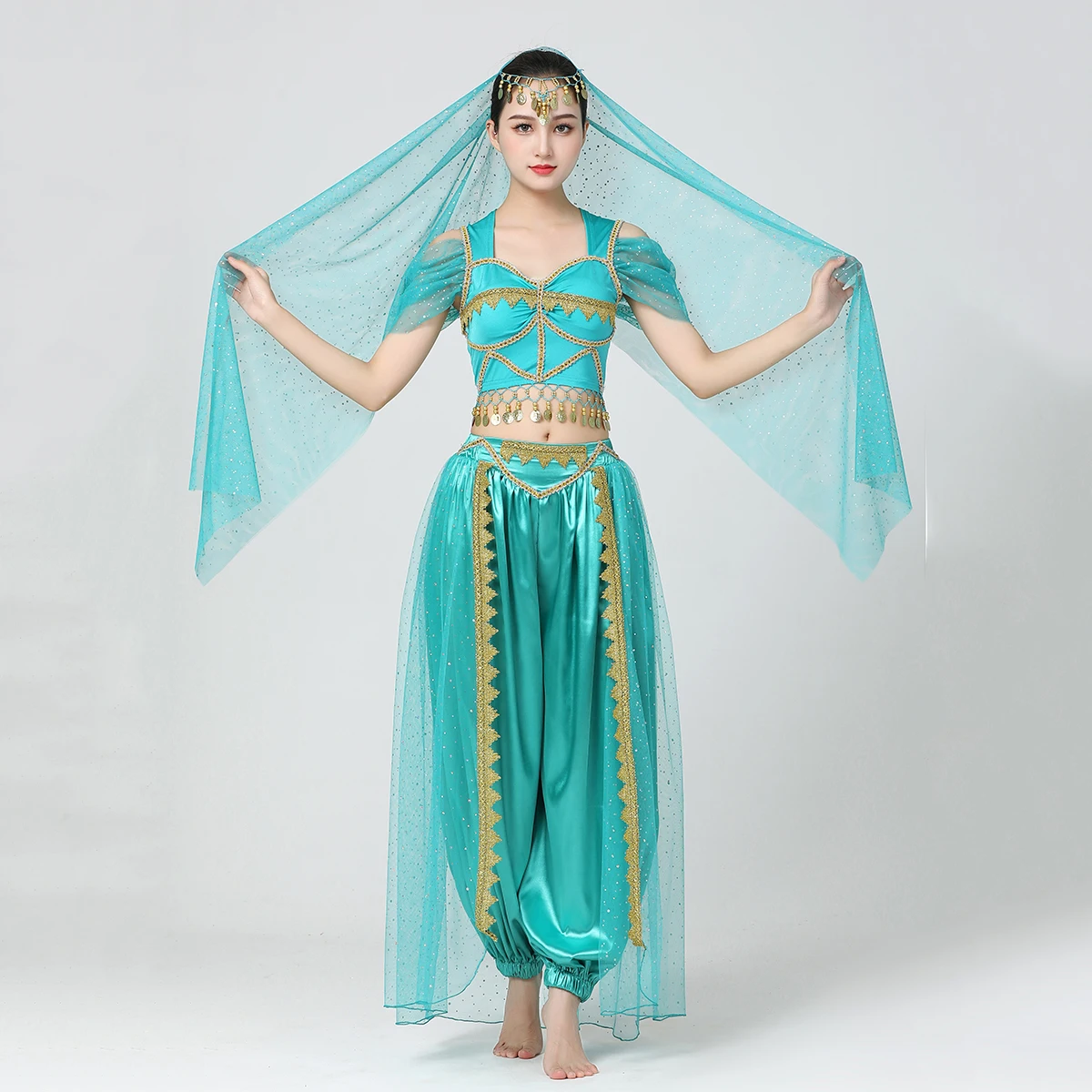 Princess Jasmine Costume India Belly Dance Arabian Dress Party Christmas Halloween Cosplay Outfit Blue