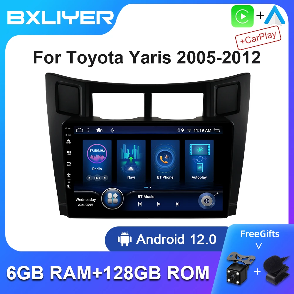 

Автомагнитола Carplay, 8 + 256 ГБ, Android 12, для Toyota Yaris 2005-2012, автомобильный мультимедийный видеоплеер, 2 DIN, GPS-навигация, Wi-Fi