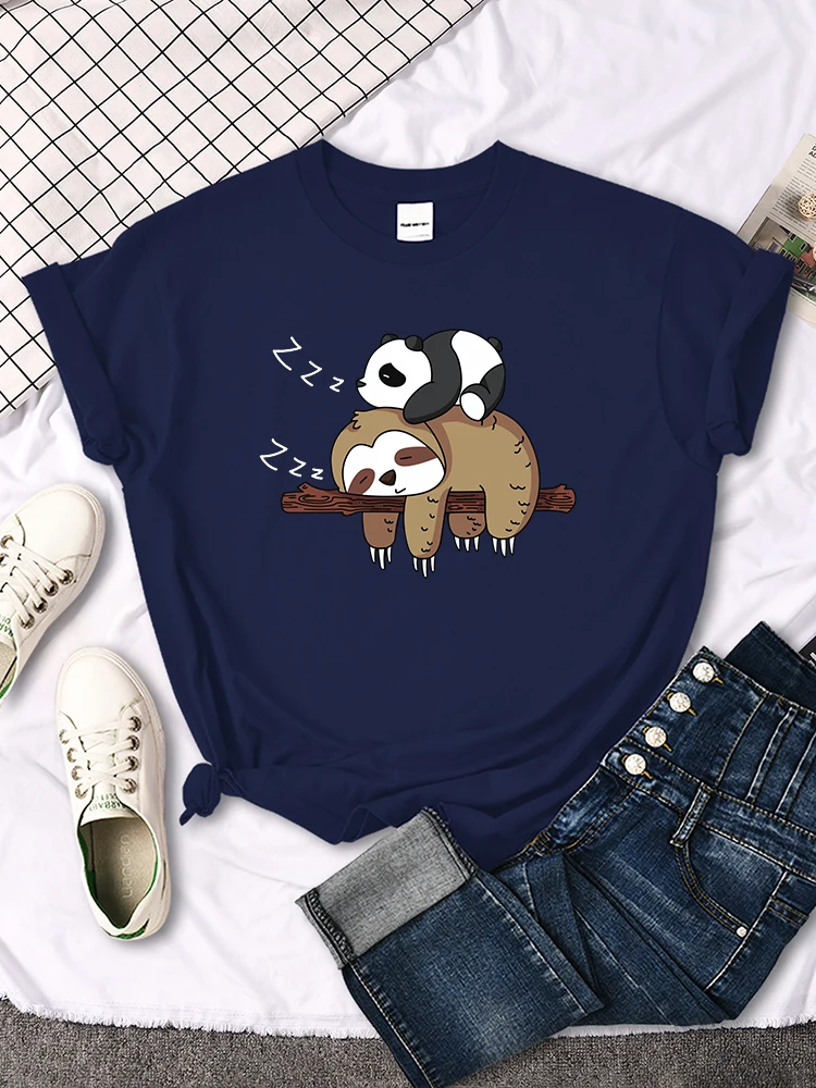 

2023 Women's 3D Printing Panda and Sloth Pattern T-shirt Summer Short Sleeve Fashion Casual Round Neck Top T-shirt Clothing