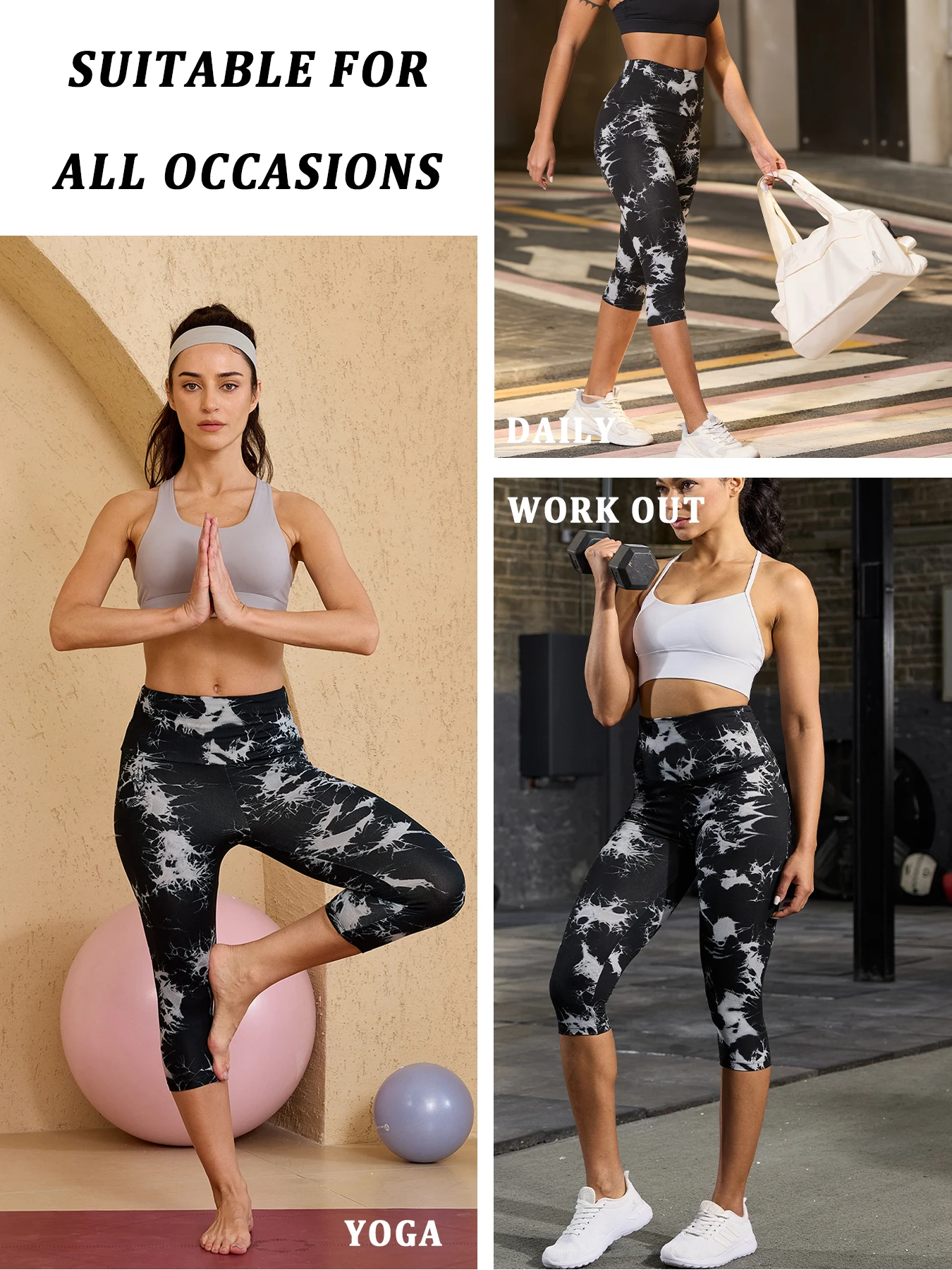 Women's Super Soft High Waisted Tie Dye Print Capri Pants for Cozy Home & Casual Outfit