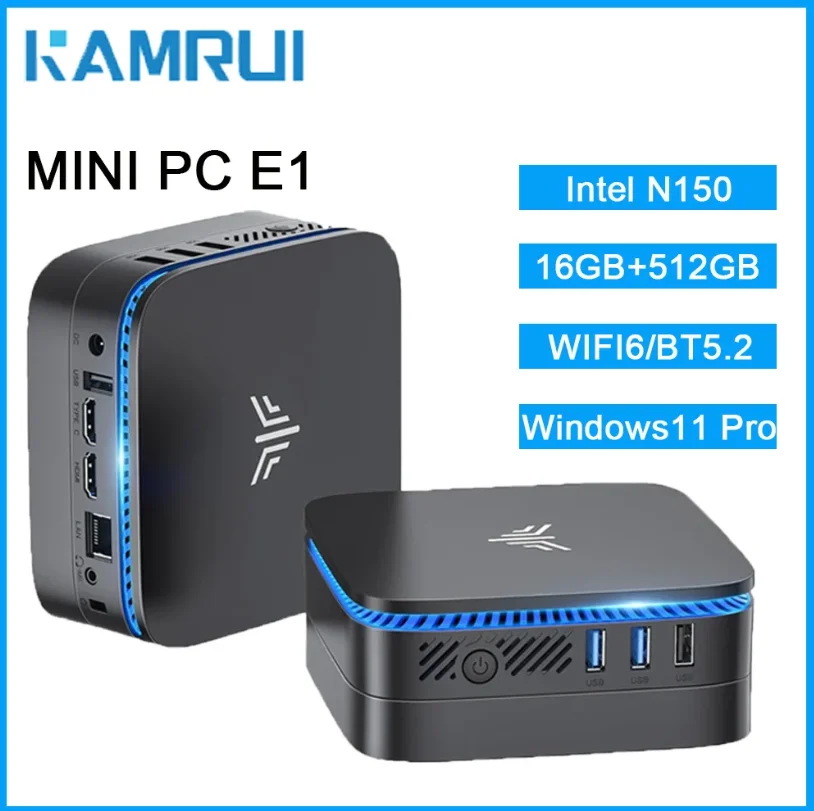 KAMRUI Mini PC Intel N150 16GB DDR4 512GB M.2 SSD jusqu'à 3.6GHz Windows11Pro WIFI6 BT5.2 HDMI + DP 4K Disply Mini ordinateur de bureau