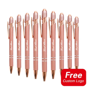 20Pcs Customized Logo Rose Gold Metal Ballpoint Pens Personalized Engraved Name Advertising Gifts Business Stationery Wholesale