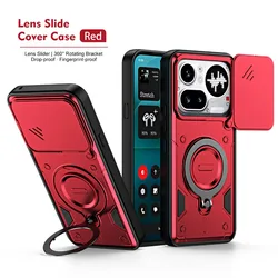 Armor Shockproof Phone Case with Slide Camera Cover and 360° Rotatable Ring Holder Kickstand - Nothing Phone (4a) (Red)