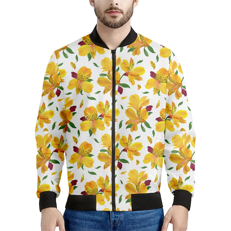 thumbnail image 1 of Chaqueta con cremallera y estampado de flores de alstroemerias para hombre, sudadera étnica con estampado 3D, chaqueta informal de calle, abrigo de manga larga con cremallera, 1 of 5