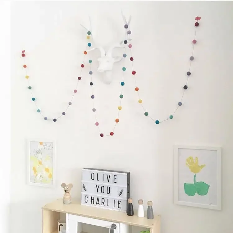 

Home Furnishings Children's Room Girls Room Decor Macaron Wool Ball String Ornaments Wind Chimes Party INS Nordic Decoration