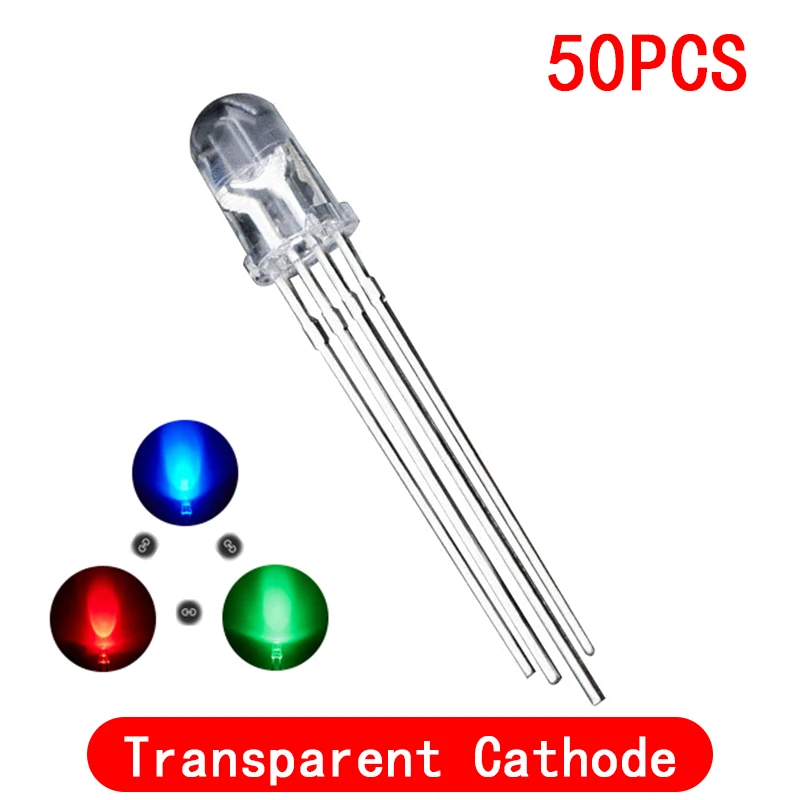 LED Diode 50PCS 5mm full-color LED RGB red/green/blue Common Cathode/Anode Four feet transparent highlight color light 5mm diode colorful led diode