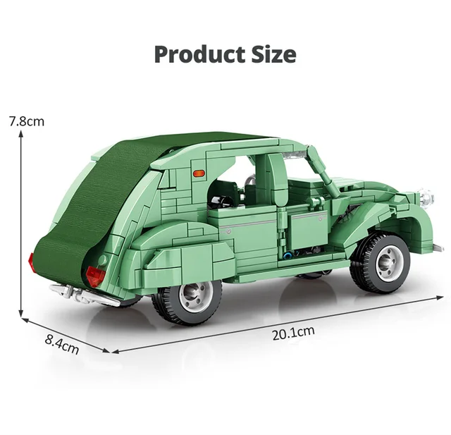 dOMOb Citroen 2CV French Retro Car Building Kit Bricks Toys for 8+ Age Kids  & Adults Authorized Vehicle Model 1:24 Simulated Build 298 Pieces or