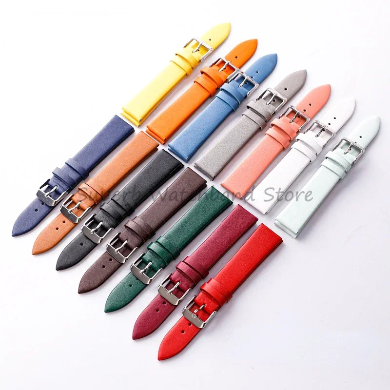 Ultra-Thin Colorful Cowhide Leather Watch Strap with Needle Pattern Design