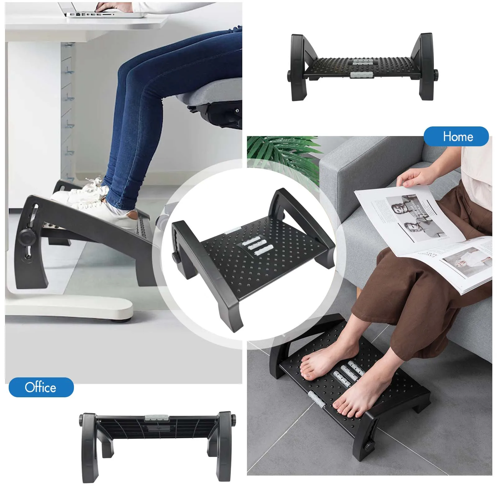 Under Desk Footrest Massage Surface Ergonomic 6 Height Position Adjustable Firm Non-Slip Legs for Home Office foot stool