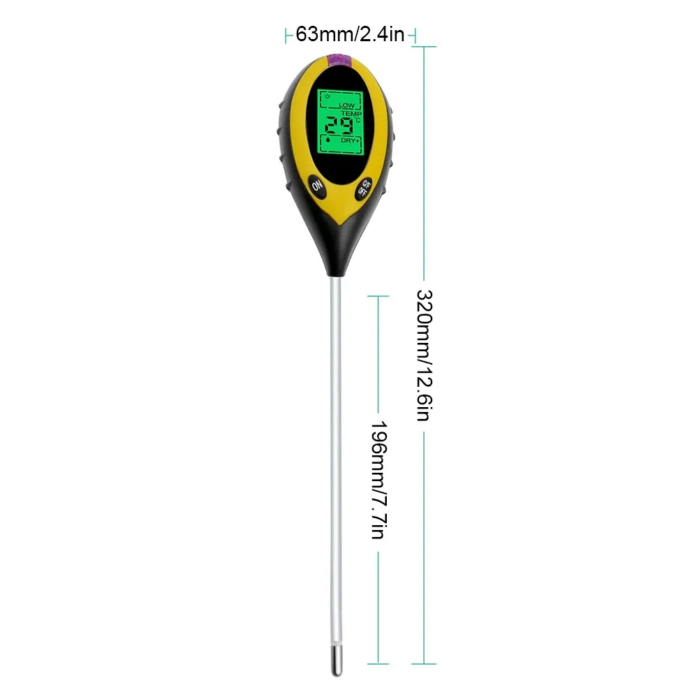 Professional Soil PH Meter 4 In1 LCD Temperature Humidity Sunlight Intensity PH Moisture Meter Garden Soil Tester For Plant Care