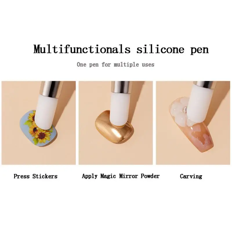Double Head Nail Art Silicone Sculpture Pen 3D Carving Emboss Glitter Powder Manicure Shaping Silicone Brushes Nail Art Tool 6