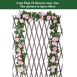 Silk Rose Vine Wall Décor - Artificial Hanging Floral Garland for Home and Wedding Decoration (16 pink)