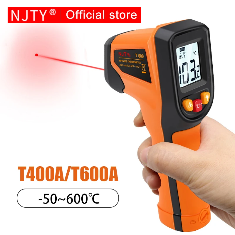NJTY Digital Infrared Thermometer -50~600℃ Laser termometro Pyrometer Gun Non-Contact Laser Temperature Meter Industrial Tools