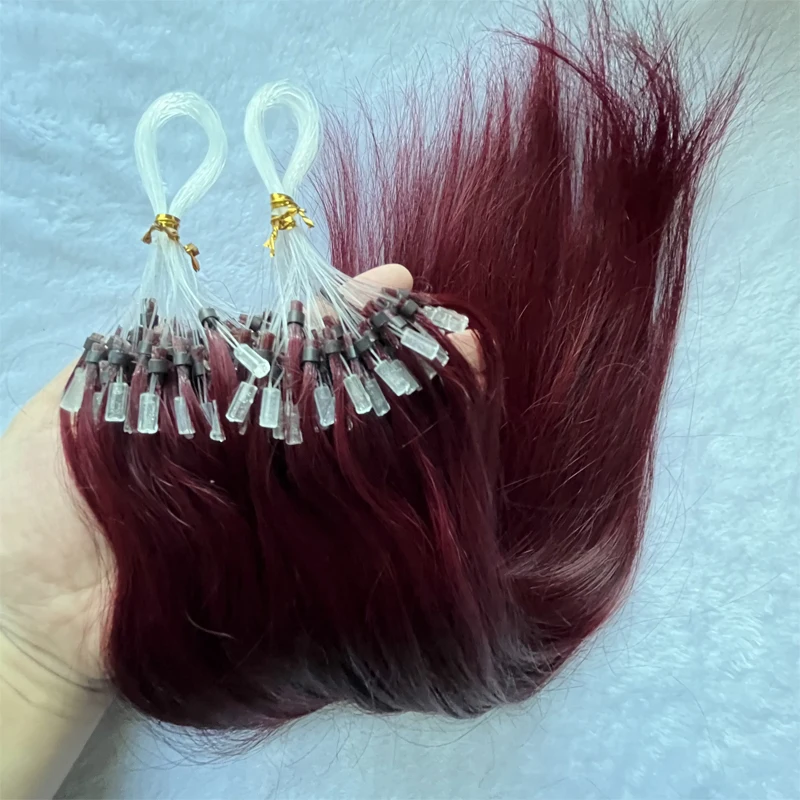 99J# Easy-to-Use Micro Ring Human Hair Extensions 50 Strands Natural Straight 30g/pack 12"-20" inches Microloop Hair Extensions