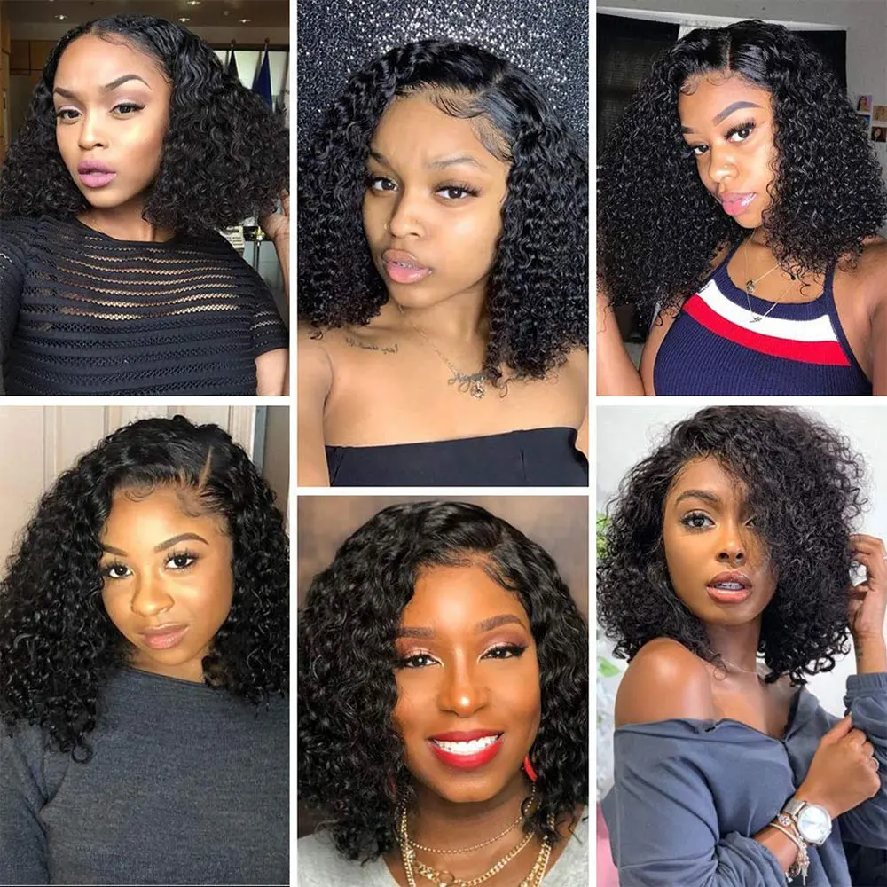 200 Dichte Naturfarbene Lockige Kurze Bob Echthaar-Perücke 13x4 HD Deep Water Wave Lace Front Perücke 8-14 Kurze Zoll Remy-Haar – Detail 1