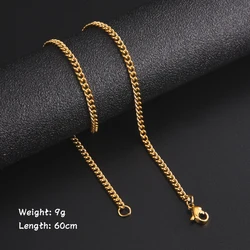 Stylish 60cm Long Stainless Steel Black and Gold Box Chain Necklace for Men - Punk Jewelry Wholesale (Link Chain Gold)