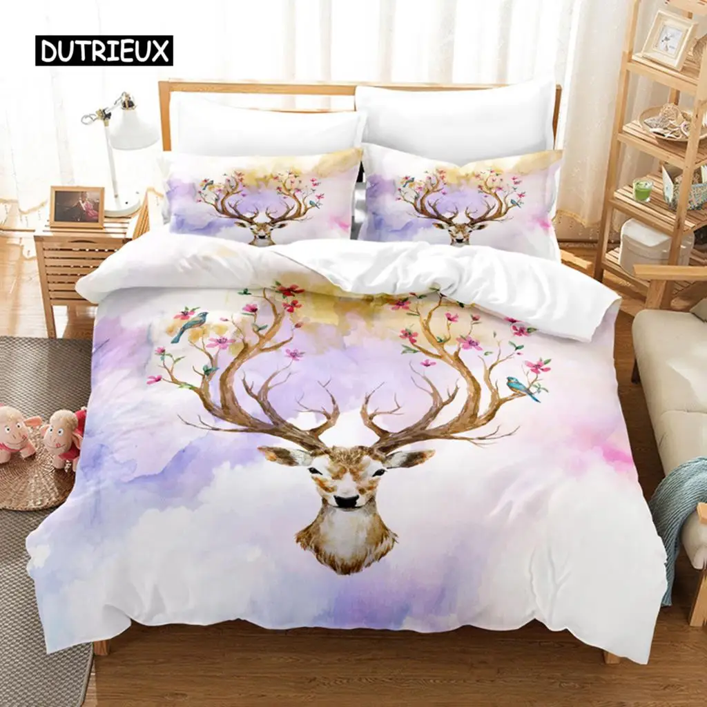 

Elk Duvet Cover Set Animal Reindeer Bedding Set for Kids Deer Animal Theme for Kid Teens Double Queen King Polyester Quilt Cover
