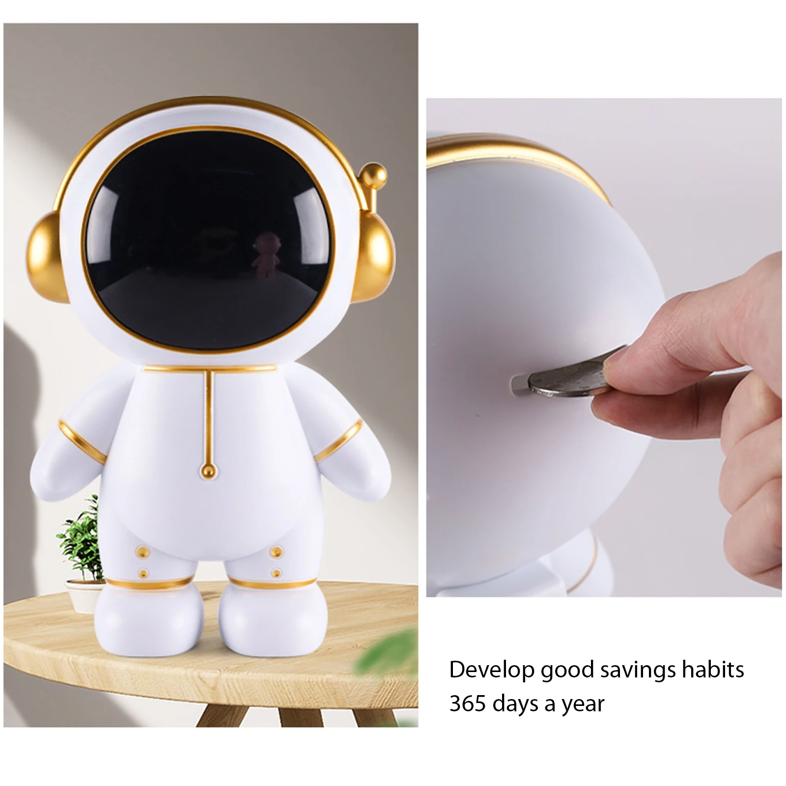 Astronaut Money Boxes Multifunctional with Light String Coins Collection Ornament Party Props Battery Powered for Children Gifts 5